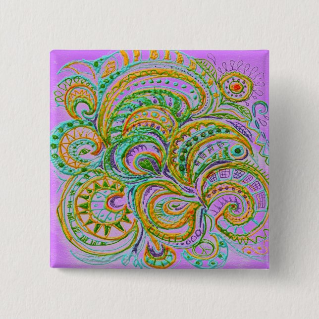 Folk Art Fantasy Pattern 15 Cm Square Badge (Front)