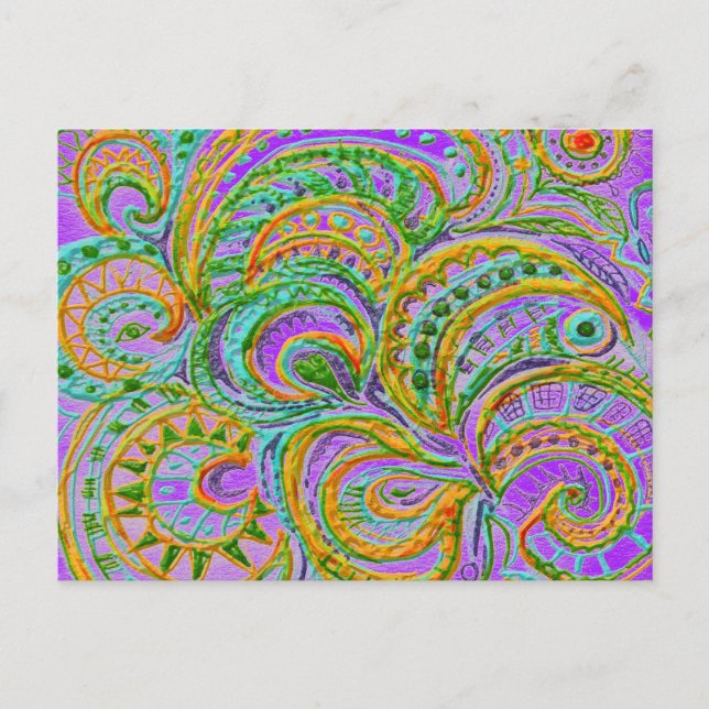 Folk Art Fantasy Pattern Postcard (Front)