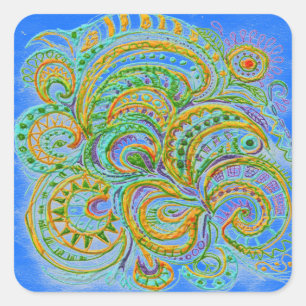 Folk Art Fantasy Pattern Square Sticker