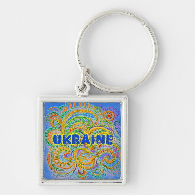 Folk Art Fantasy Pattern Ukraine Key Ring (Front)