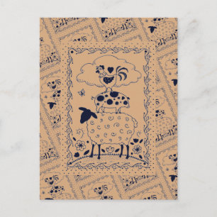 FOLK ART FARM ANIMALS SHEEP PIG ROOSTER Primitive Postcard