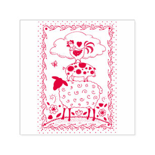 FOLK ART FARM ANIMALS SHEEP PIG ROOSTER Primitive Self-inking Stamp