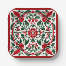 Folk-Art Festive Square Paper plates | Party Plate