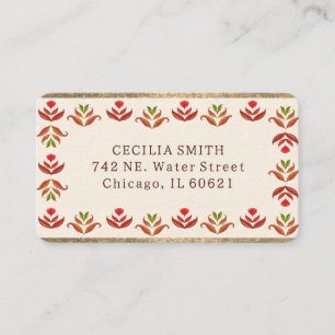 Folk Art Floral Border Cute Cosy Rustic Autumn Business Card