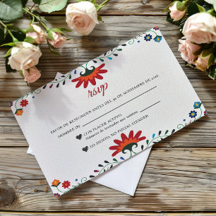 Folk Art Floral Botanical Fiesta Spanish Wedding RSVP Card