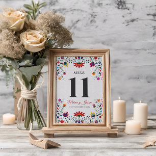 Folk Art Floral Botanical Fiesta Spanish Wedding Table Number