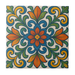 Folk Art Floral Ceramic Tile