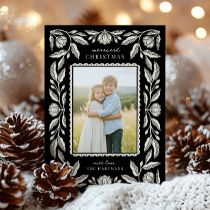 Folk Art Floral Frame Christmas Photo Holiday Card