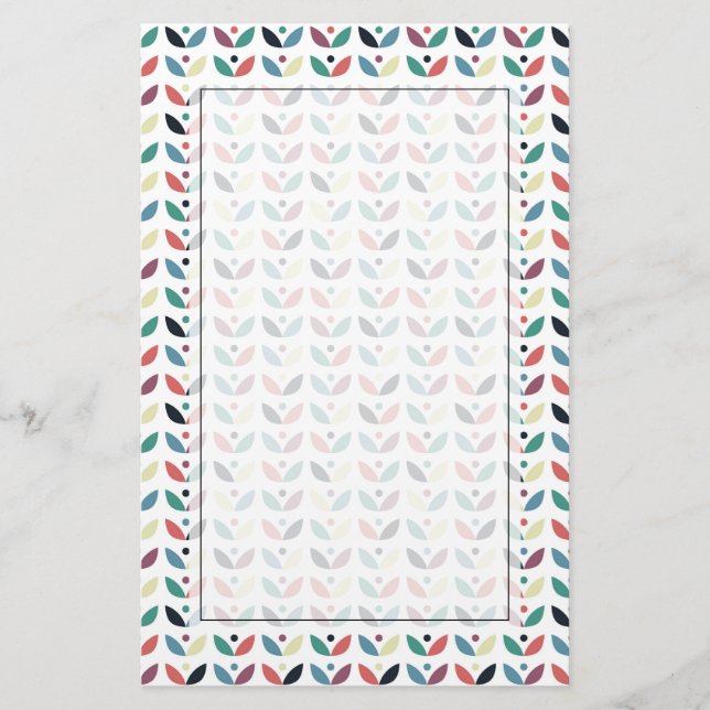 Folk Art Floral Geometric Pattern Stationery (Front)
