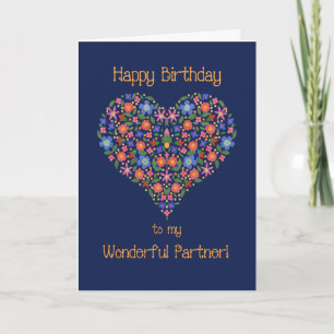 Folk Art Floral Heart Birthday Card for Partner