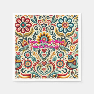 🎨 Folk Art Floral Paper Napkin – Boho Nature-Insp