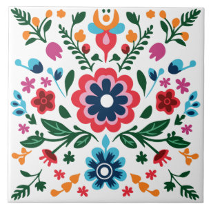 Folk Art Floral Pattern Colourful Flowers Ceramic Tile