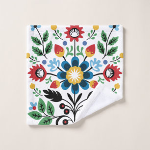 Folk Art Floral Pattern Colourful Flowers Wash Cloth