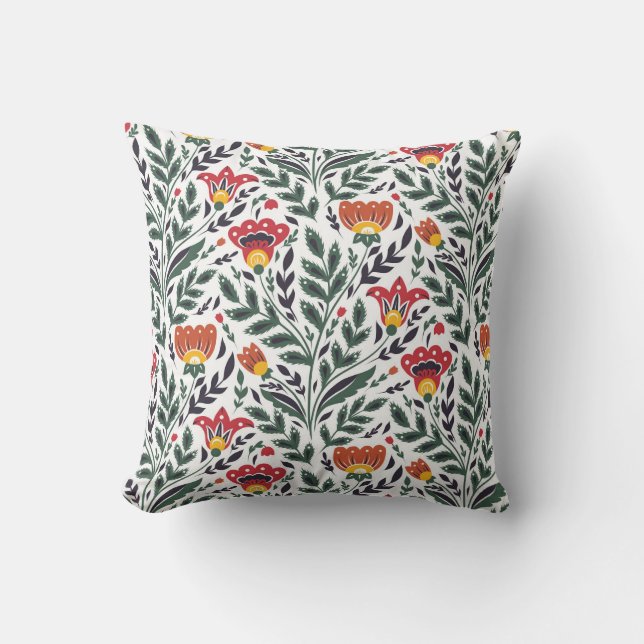 Folk art floral pattern cushion (Front)