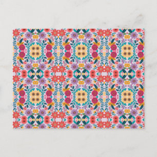 Folk Art Floral Pattern in Vibrant Colours Postcard