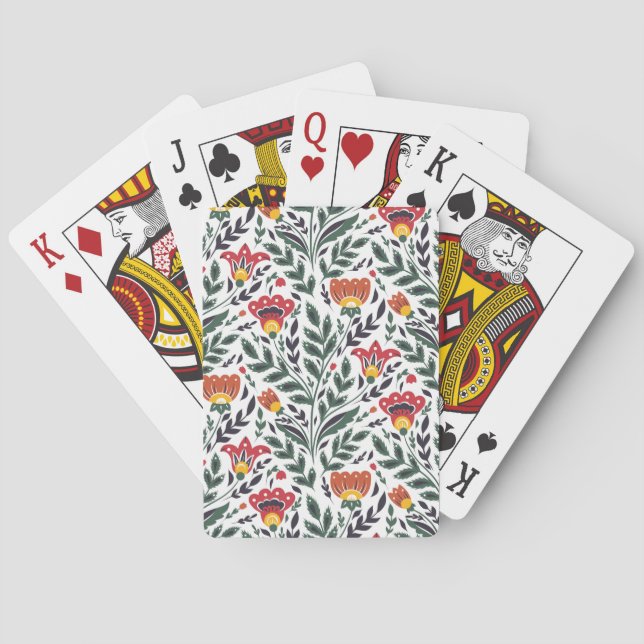 Folk art floral pattern playing cards (Back)