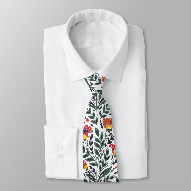 Folk art floral pattern tie (Tied)