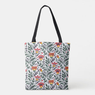 Folk art floral pattern tote bag
