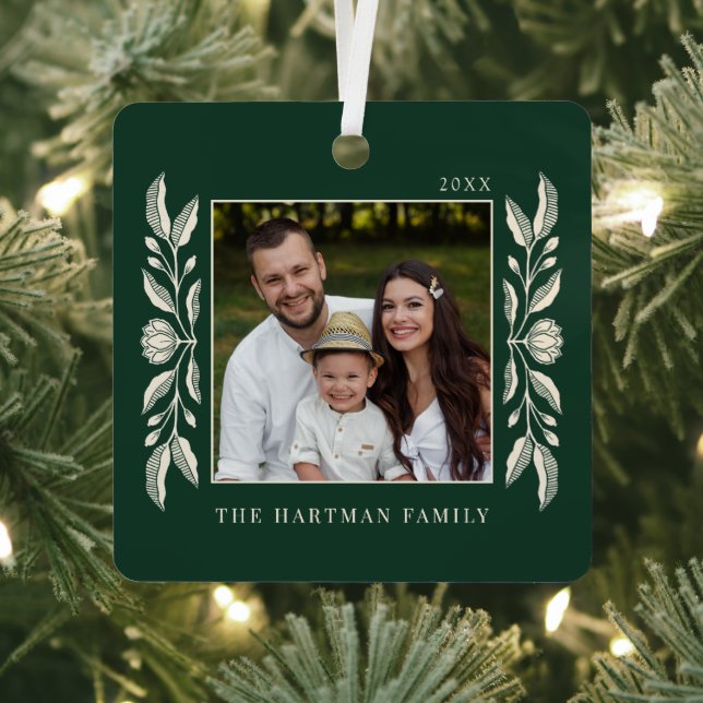 Folk Art Floral Photo Christmas  Metal Tree Decoration (Insitu)