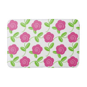 Folk Art Floral Toss in Hot Pink on White Bath Mat
