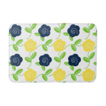 Folk Art Floral Toss in Navy & Yellow on White