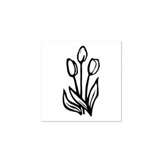 Folk Art Floral Tulips Spring Linocut Style Rubber Stamp
