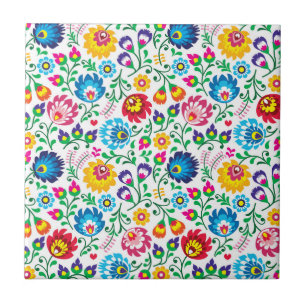 Folk Art Flower Pattern 2 Ceramic Tile