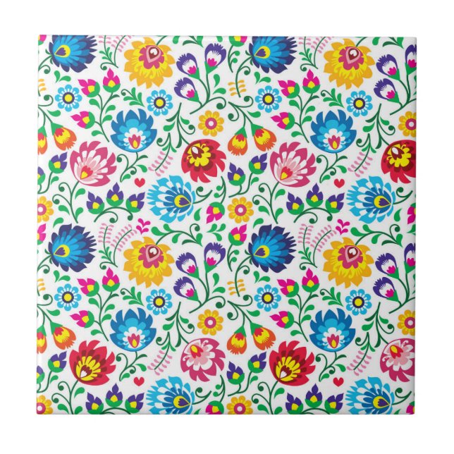 Folk Art Flower Pattern 2 Ceramic Tile (Front)