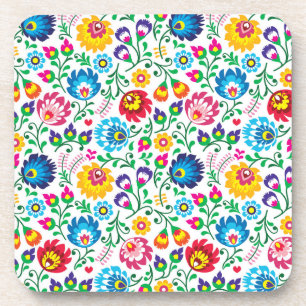 Folk Art Flower Pattern 2 Coaster