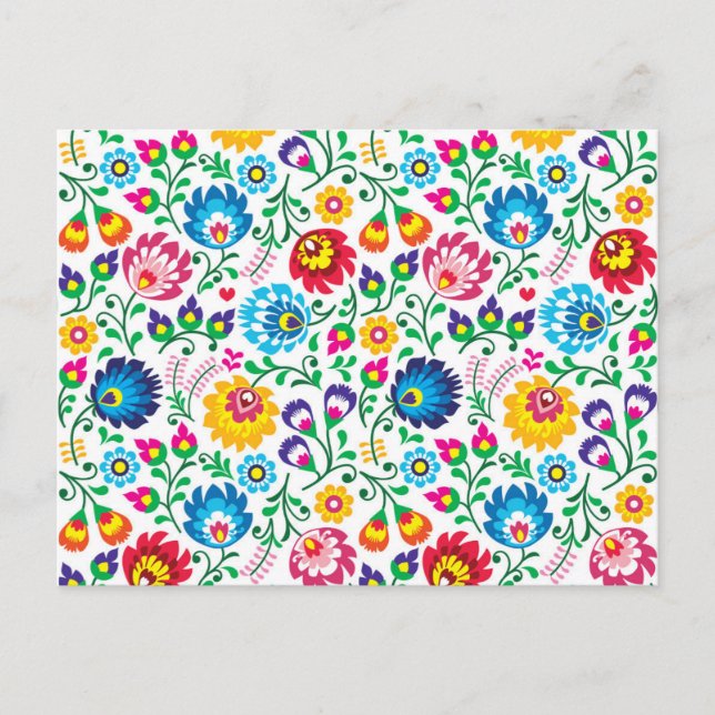 Folk Art Flower Pattern 2 Holiday Postcard (Front)