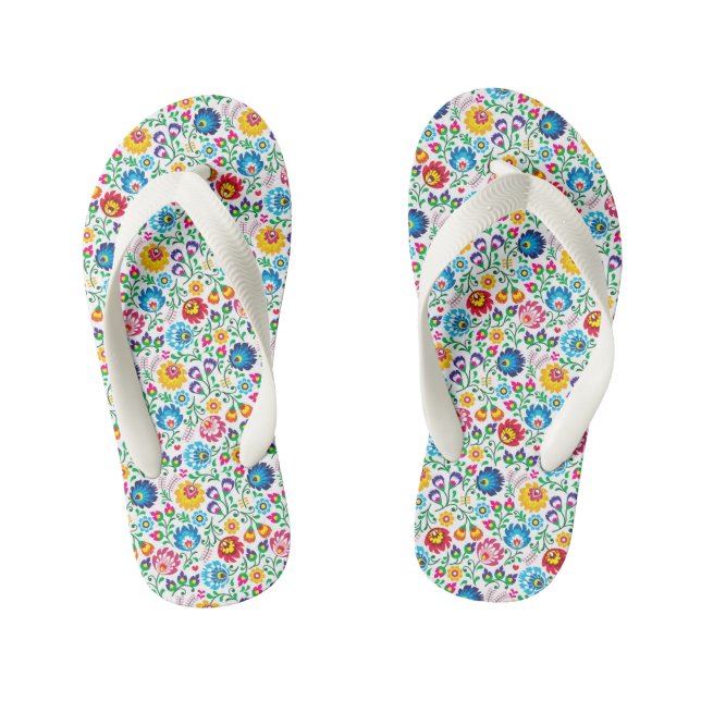 Folk Art Flower Pattern 2 Kid's Thongs (Footbed)