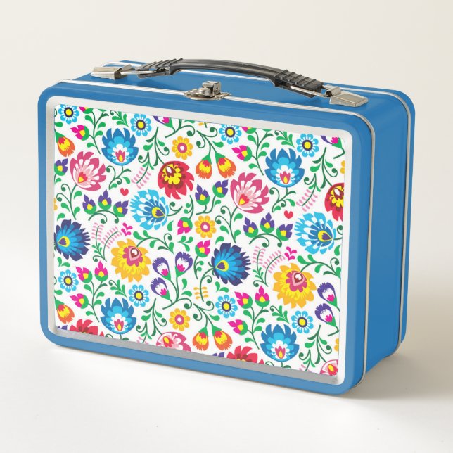 Folk Art Flower Pattern 2 Metal Lunch Box (Front)