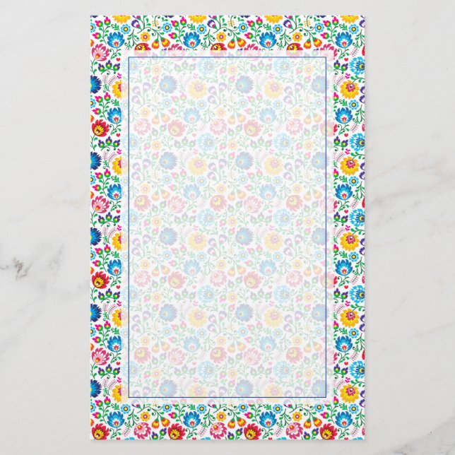 Folk Art Flower Pattern 2 Stationery (Front)