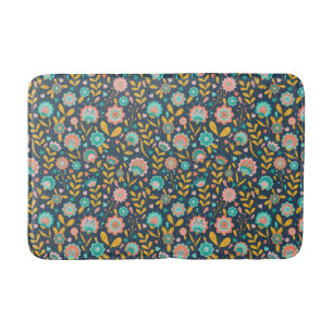 Folk Art Flower Pattern Bath Mat