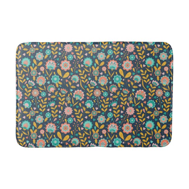 Folk Art Flower Pattern Bath Mat (Front)