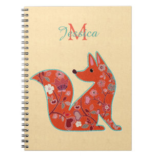 Folk Art Flower Pattern Fox Personalised Notebook