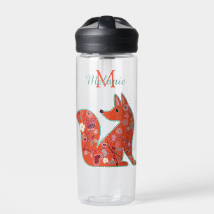 Folk Art Flower Pattern Fox Personalised Water Bottle