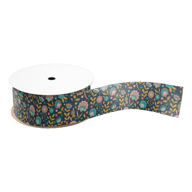 Folk Art Flower Pattern Grosgrain Ribbon (Spool)