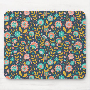 Folk Art Flower Pattern Mouse Pad