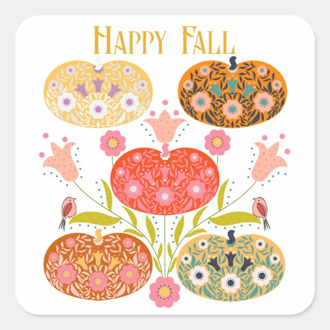 Folk Art Flower Pumpkins Square Sticker (Front)