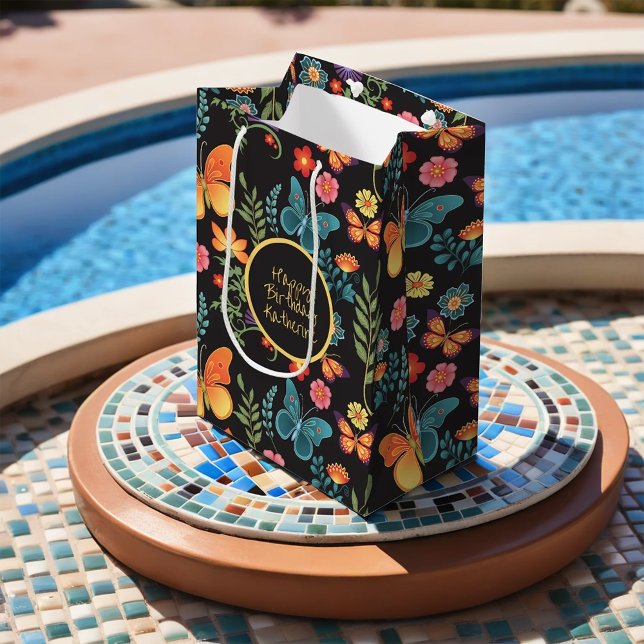 Folk Art Flowers and Butterflies Personalised Medium Gift Bag (Creator Uploaded)