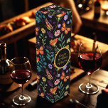 Folk Art Flowers and Butterflies Personalised Wine Box<br><div class="desc">Folk art flowers and butterflies on a black background with your text.</div>