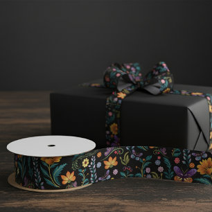 Folk Art Flowers and Butterflies Satin Ribbon