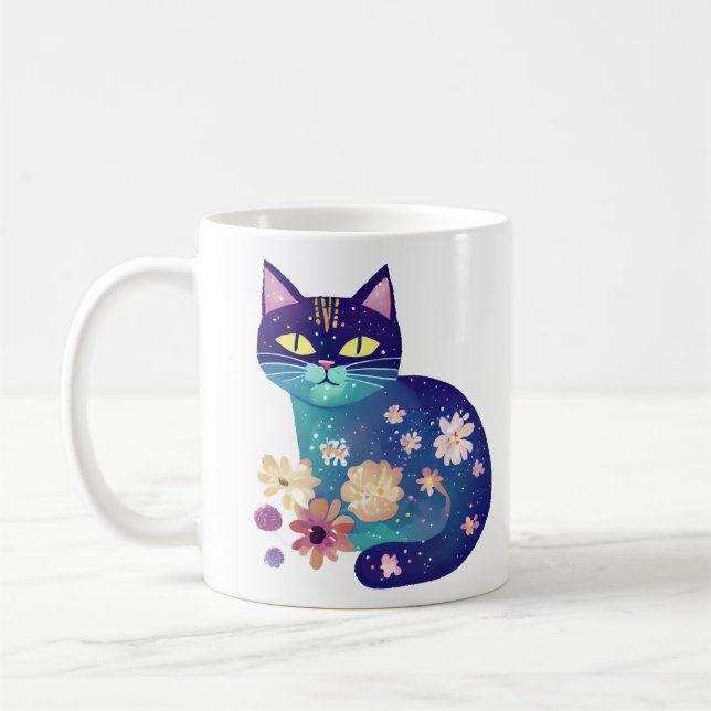 Folk Art Flowers and Cat Mum  Coffee Mug (Left)