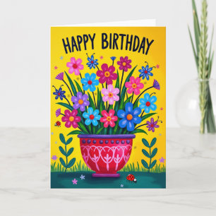 Folk Art Flowers Birthday Card