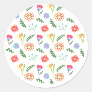 Folk Art Flowers Classic Round Sticker