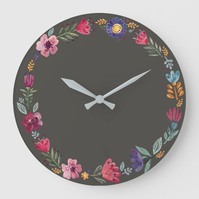 Folk Art Flowers II Wall Clock (Front)