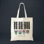 folk art flowers music name tote bag<br><div class="desc">music piano floral personalised name bag</div>