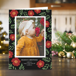 Folk Art Flowers Photo Holiday Card