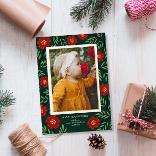 Folk Art Flowers Photo Holiday Card